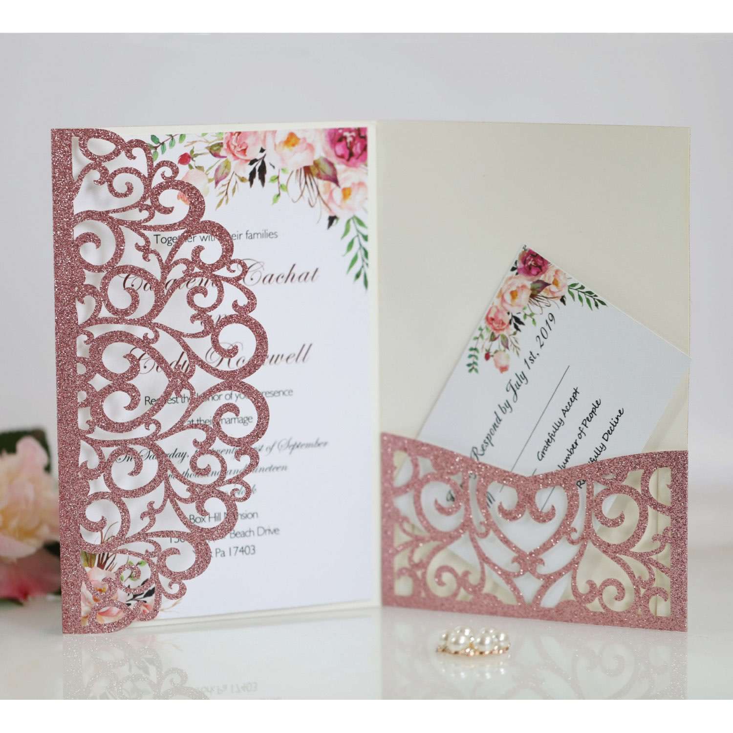 Invitation Card Laser Cut Glitter Paper Wedding Invitation Personalized Custom